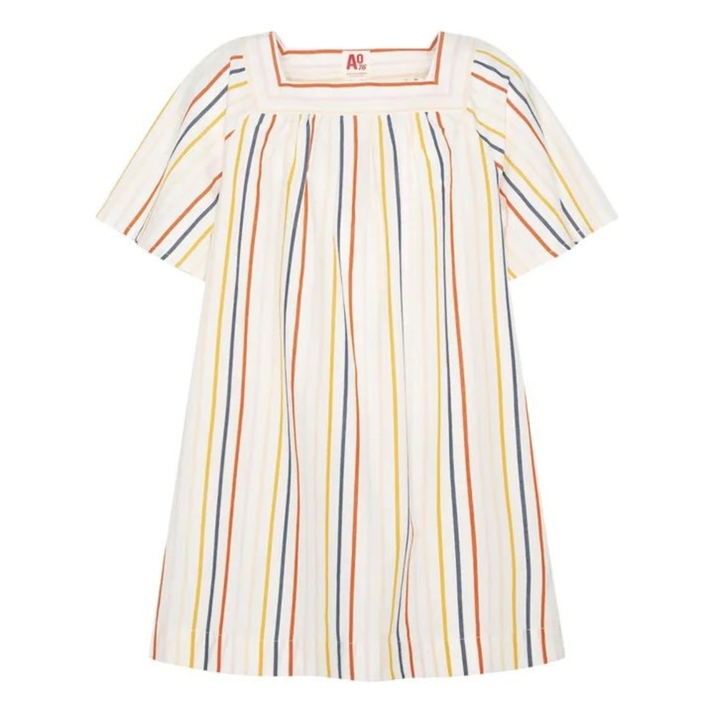 AO76 Mable‎ Stripe Square Neck Short Sleeve Shift Dress Size 10 Slip On Cotton